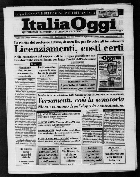 Italia oggi : quotidiano di economia finanza e politica